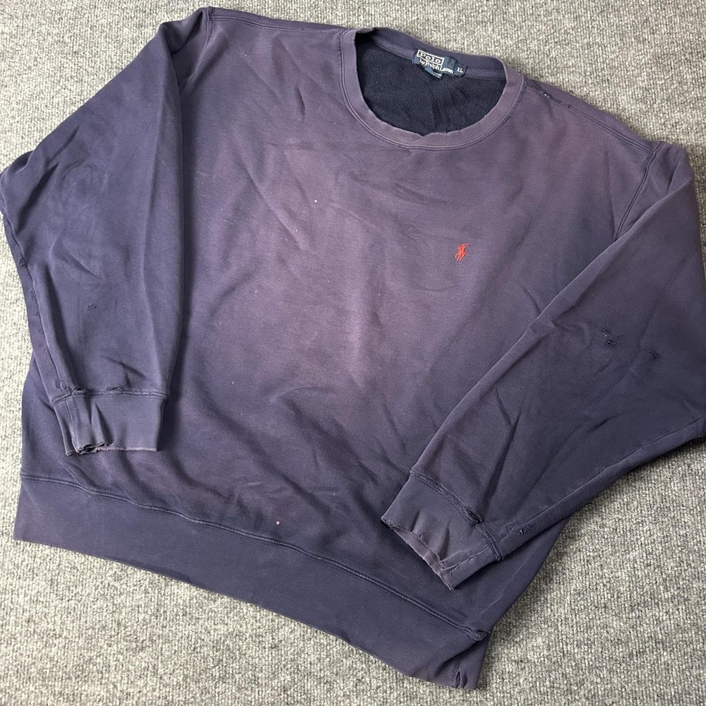Polo Ralph Lauren Sweatshirt Mens XL Purple Crewneck Fleece Pullover Distressed